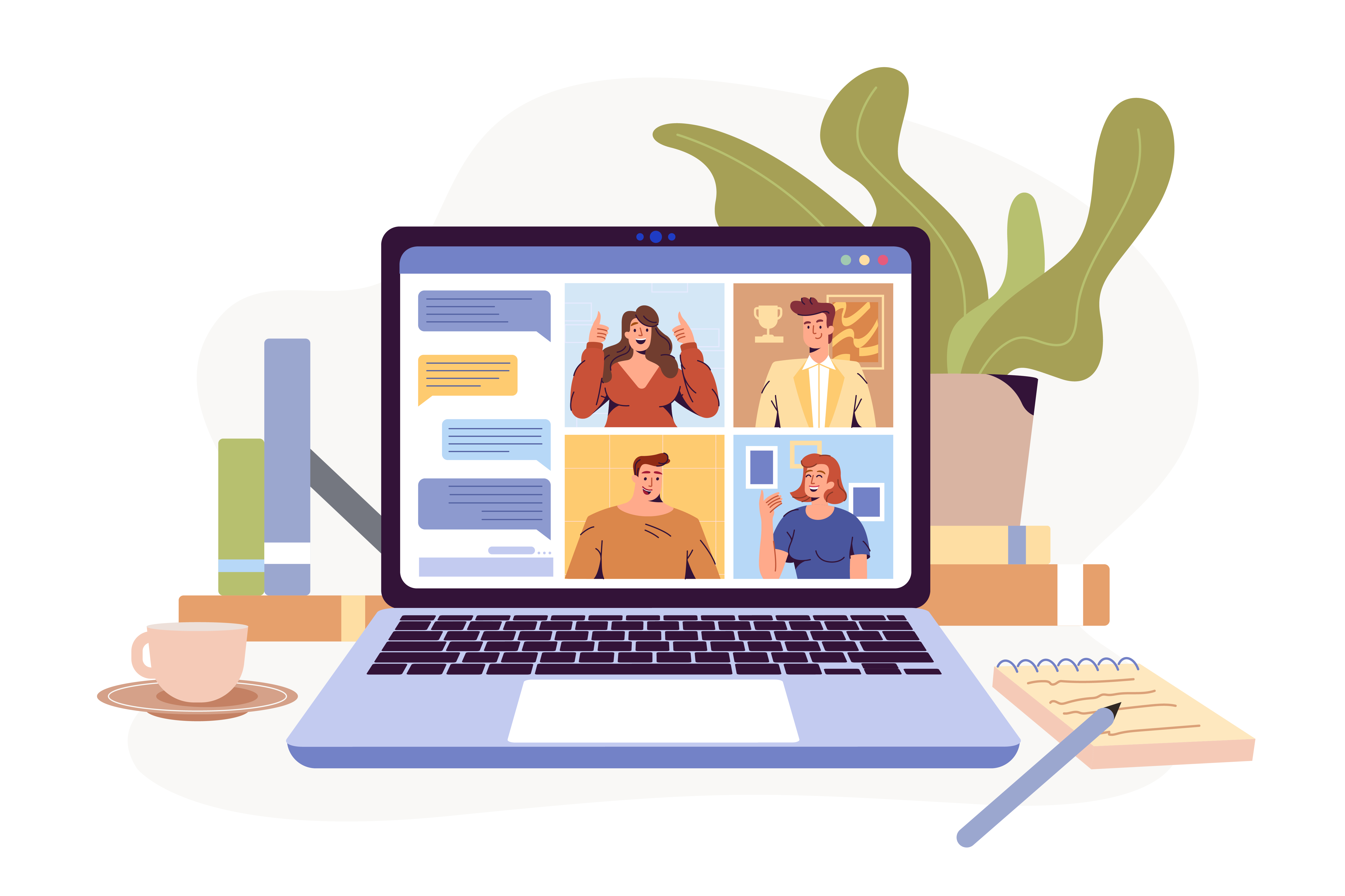 Image from https://www.freepik.com/free-vector/video-conference-remote-working-flat-illustration-screen-laptop-with-group-colleagues-people-conn_16503912.htm